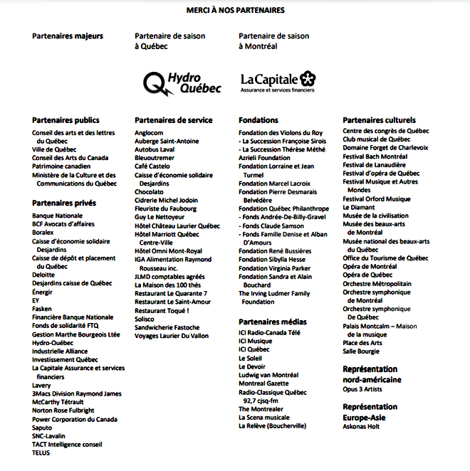 Programmation d’automne 2020 des Violons du Roy et de La Chapelle de Québec